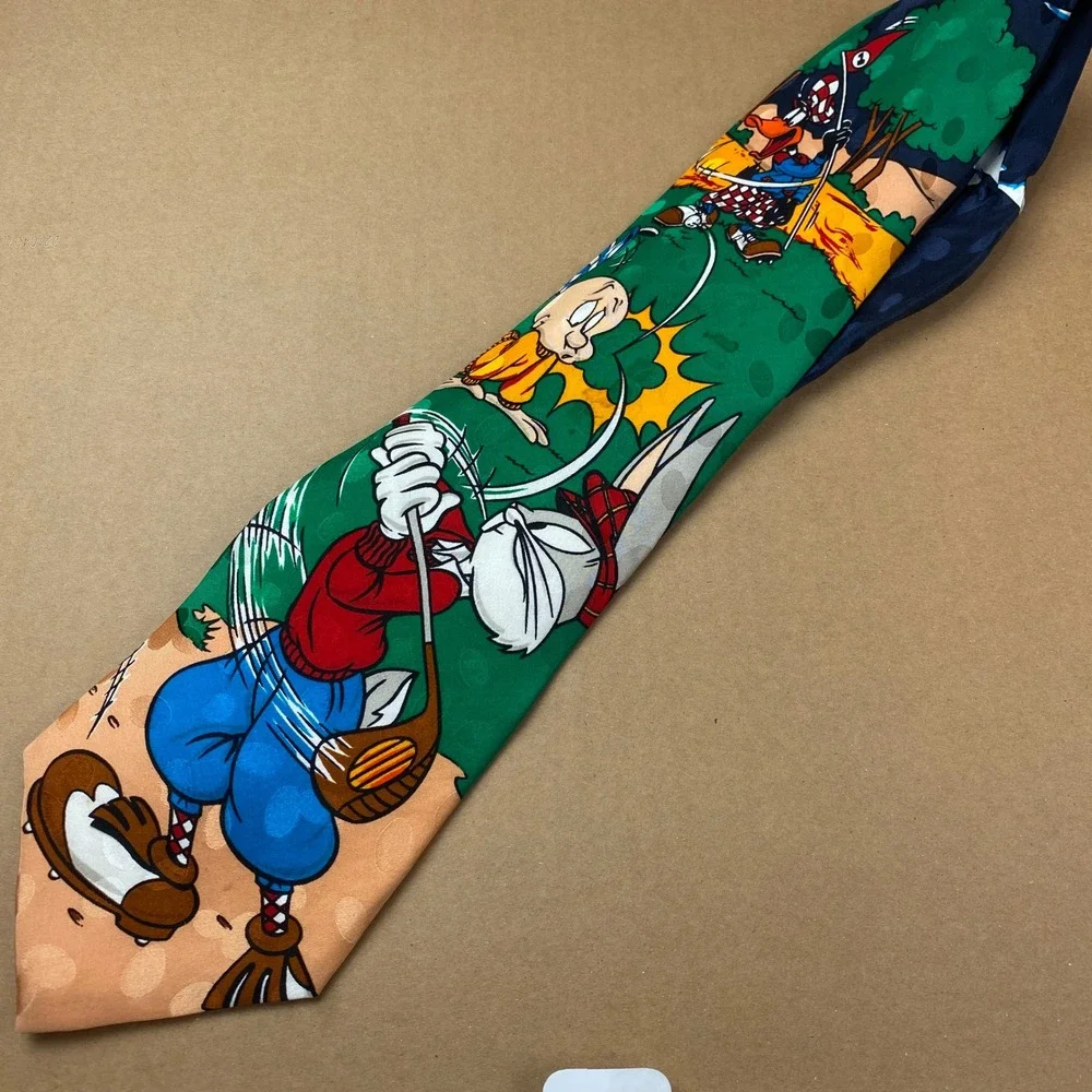 VTG Looney Tunes Mania Golfing Bugs Bunny Mens OS Green Silk 1994 Character Tie